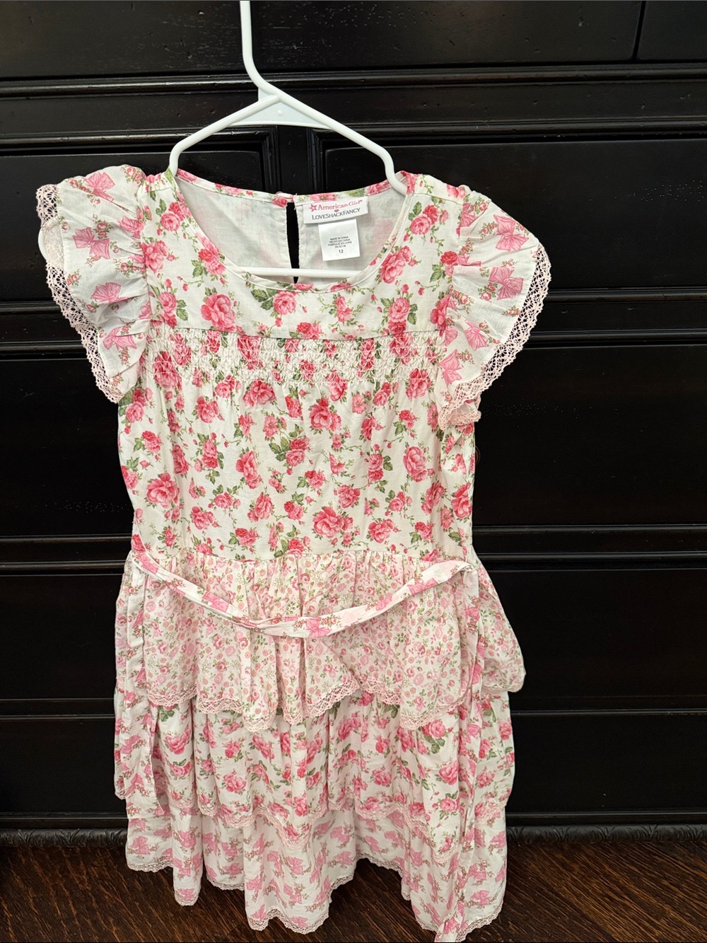 LOVE SHACK FANCY AMERICAN GIRL Pink Floral TIERED Smocked Dress 12 GIRLS